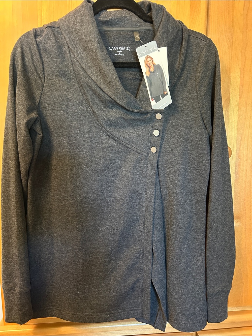 Danskin Charcoal Gray Shawl-Collar Long-Sleeve Jacket